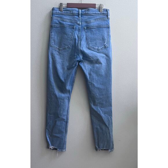 GAP Cigarette High Rise Stretchy Distressed Straight Leg Blue Jeans Womens 27/4R - Picture 2 of 6